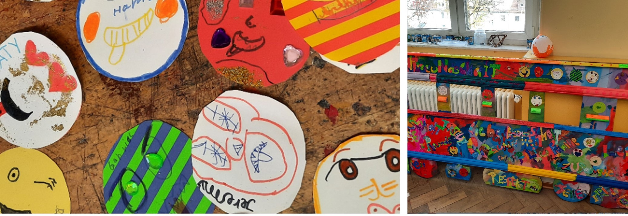 Collage, von Kindern bunt gestalteten Flächen