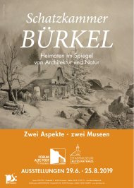Ausstellungsplakat "Schatzkammer Bürkel - Heimaten im Spiegel von Architektur und Natur" im Forum ALTE POST