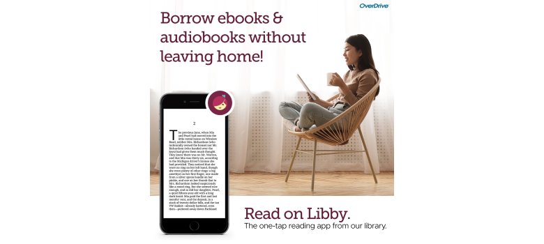 Werbeplakat mit lesender Frau für die Libby-App