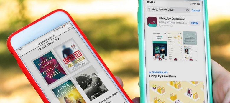 Zwei Smartphone-Displays zeigen die Oberfläche der Libby-App