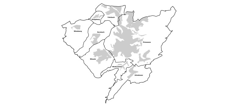 Karte der sieben Ortsbezirke von Pirmasens 
