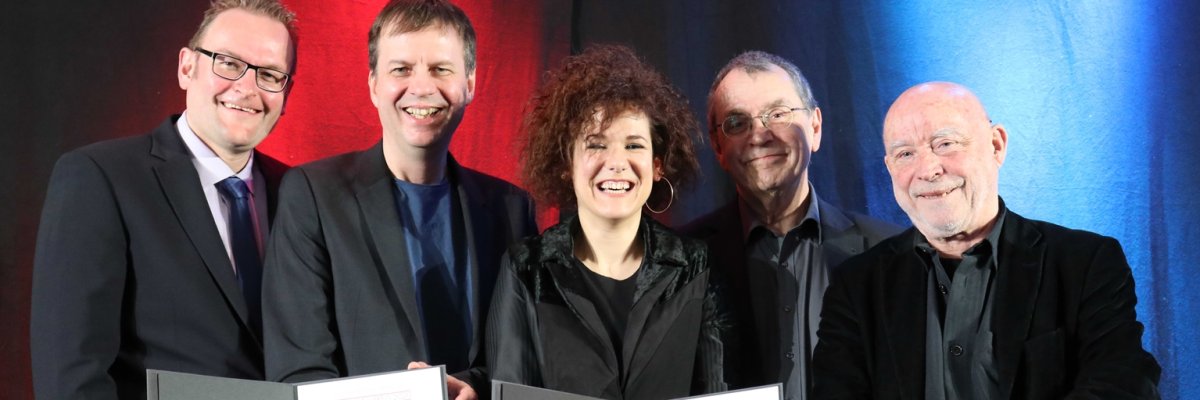 Oberbürgermeister Markus Zwick, Bov Bjerg, Kinga Tóth, Prof. Dr. Thomas Macho, Prof. Alfred Behrens