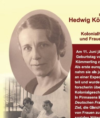 Großplakat am Alten Rathaus aus Anlass des 150ten Geburtstages von Prof. Dr. Dr. phil Hedwig Kömmerling 