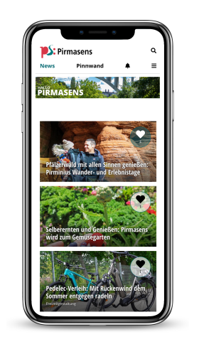 Ansicht der Pirmasens App auf dem Mobiltelefon
