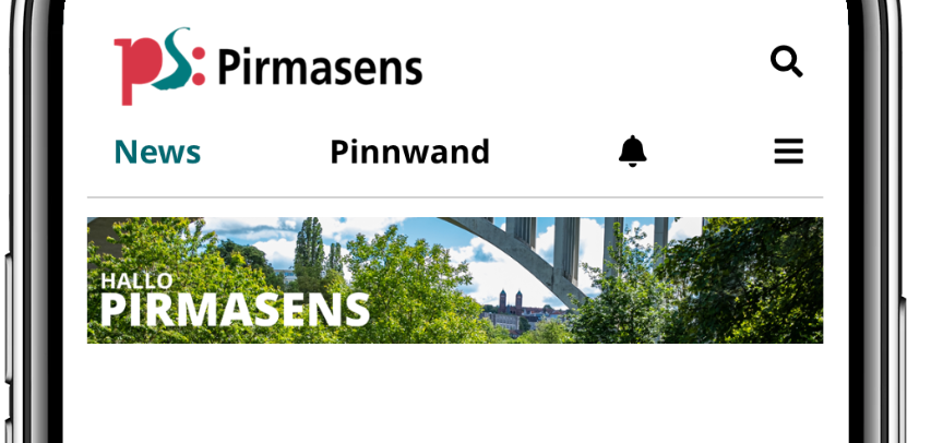 Ansicht der Pirmasens App auf dem Mobiltelefon