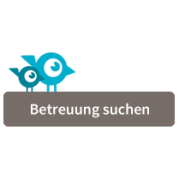 Logografik - Blaues Logo LittleBird mit Aufschrift Betreuung suchen
