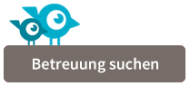 Logografik - Blaues Logo LittleBird mit Aufschrift Betreuung suchen