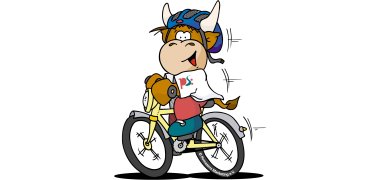 Abgebildet ist Pilou auf Fahrrad 