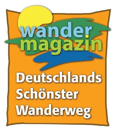Logo Wandermagazin mit Text Deutschlands schönster Wanderweg 