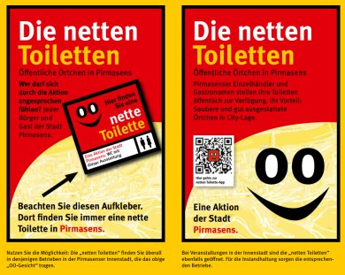 Nette Toilette Pirmasens - Der Flyer zeigt das die teilnehmenden Betriebe an einem roten Aufkleber zu erkennen sind