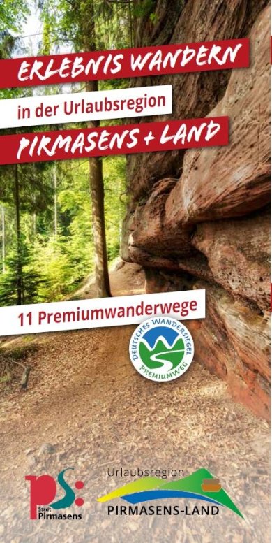 Vorderseite Flyer Erlebniswandern mit Felsmassiv und schmalen Pfad 