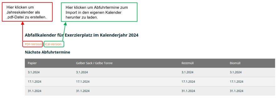 Beispiel Nutzung Abfallkalender
