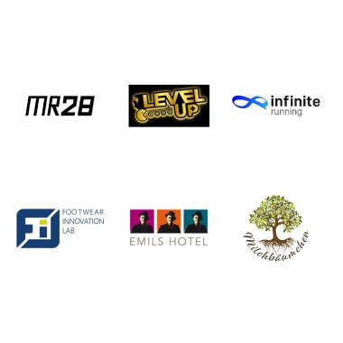 6 verschiedene Gründerlogos / Max Reis Racing / LEVEL UP Pirmasens / Infinite running / F.i.L. Footwear innovation lab / Emils Hotel / Milchbäumchen