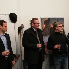 Beigeordneter Denis Clauer, OB Markus Zwick & Mitwirkende des Gläsernen Ateliers