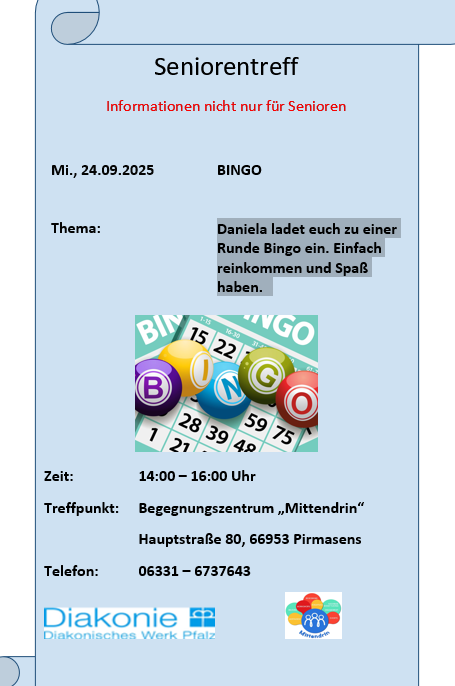 Seniorentreff Flyer Bingo Seniorentreff Flyer Bingo