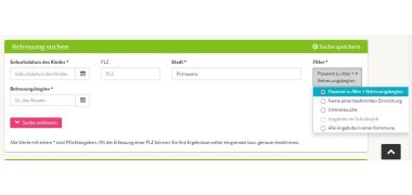 Screenshot Portal Little Bird Filter Betreuungsbeginn